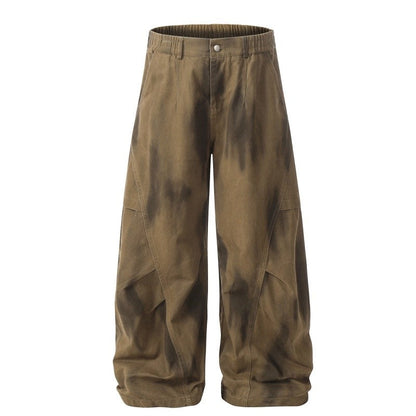 Distressed Tie-Dye Cargo Pants Wide Straight Longline Unisex Design