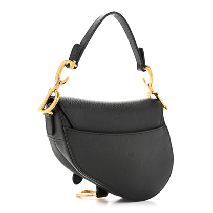 Grained Calfskin Mini Saddle Bag Black