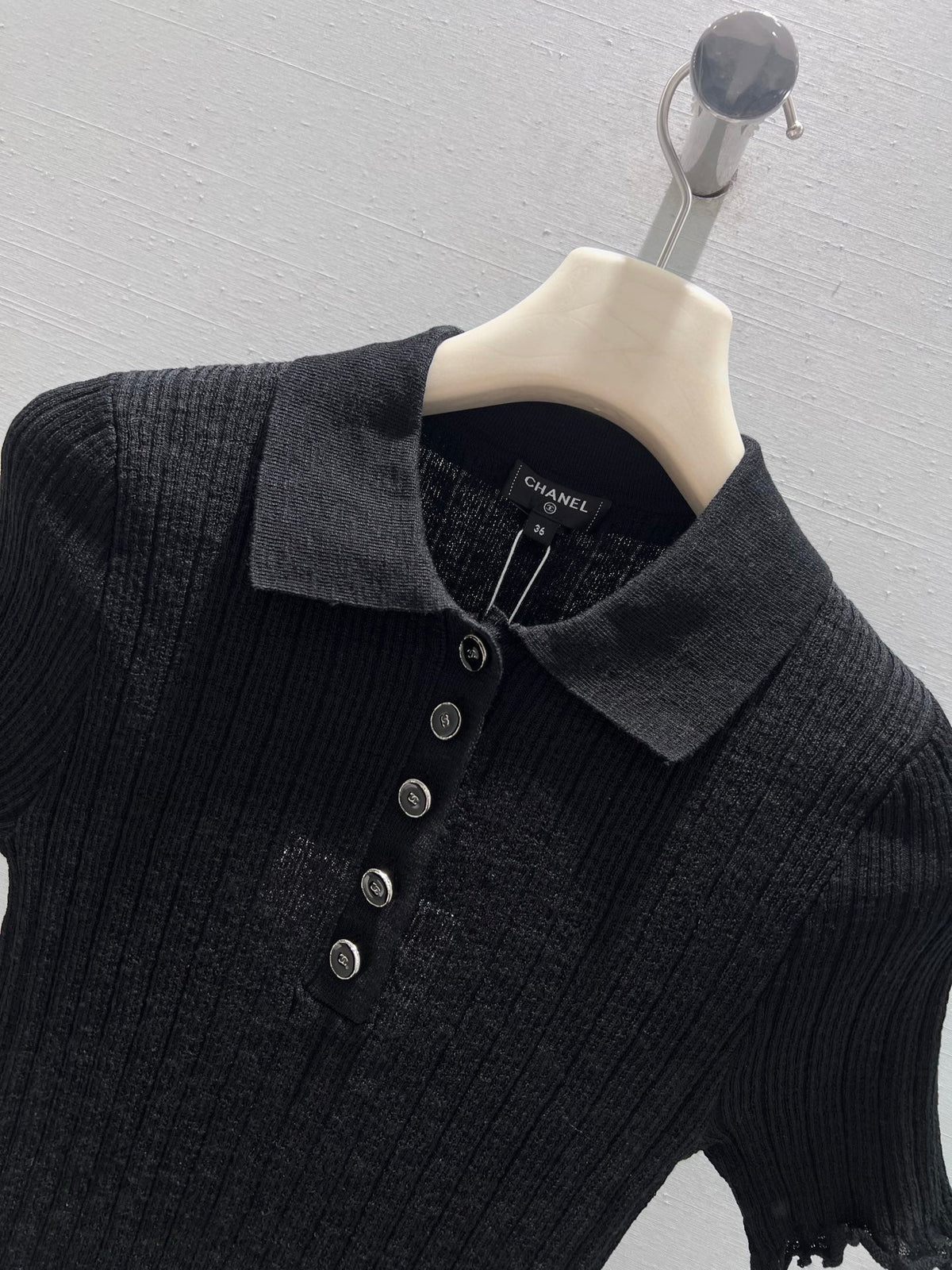 CC 26S Ribbed Knit Short-sleeve Black Linen Cotton 349010