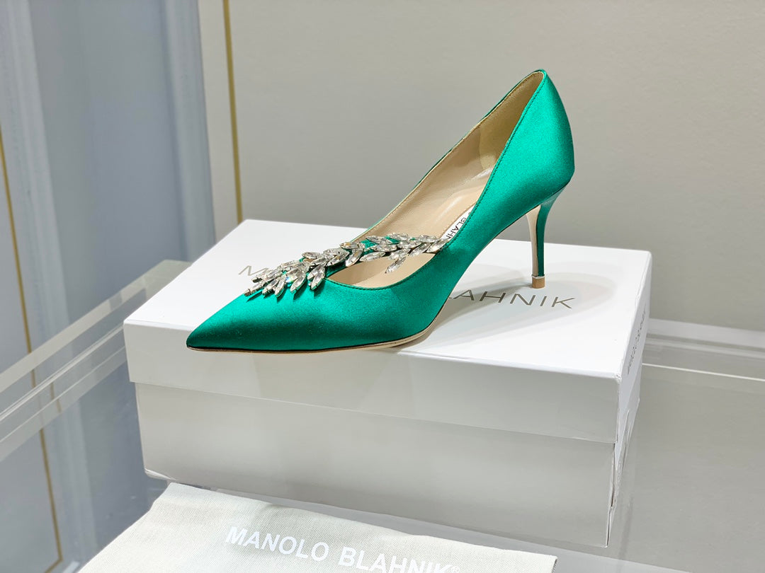 Manolo Women's Nadira Pumps 70 Green Satin