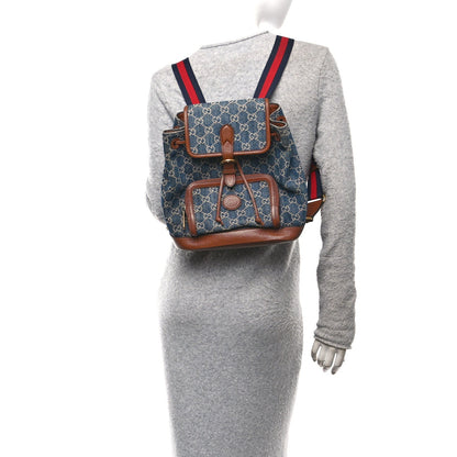 New Denim GG Monogram Retro Interlocking G Buckle Backpack Blue Tea Cuir