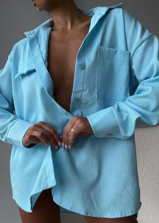 Oversized Button Up Shirt Soft Textured Fabric