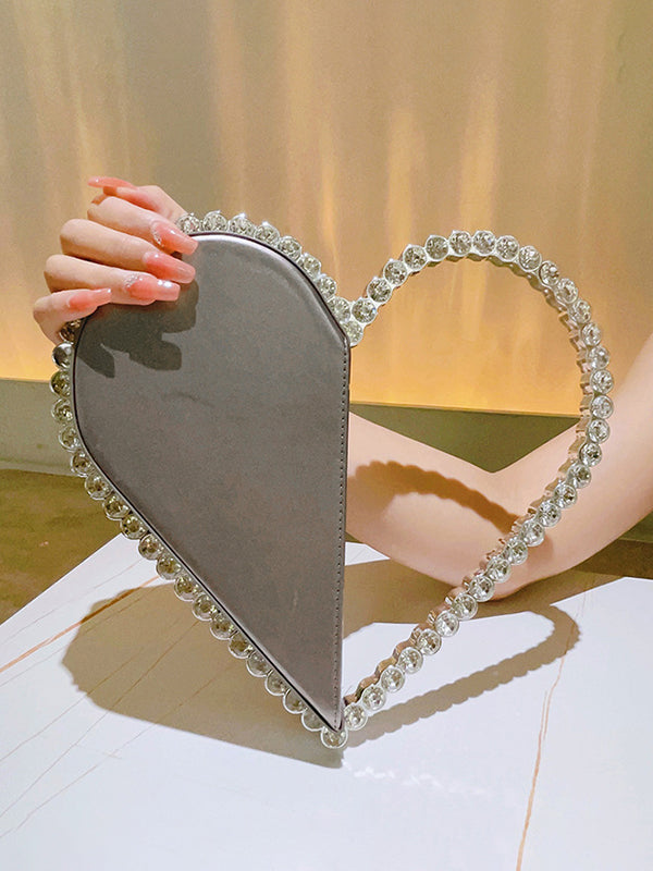 Contrast Color Heart Shape Hollow Rhinestone Zipper Evening Bags