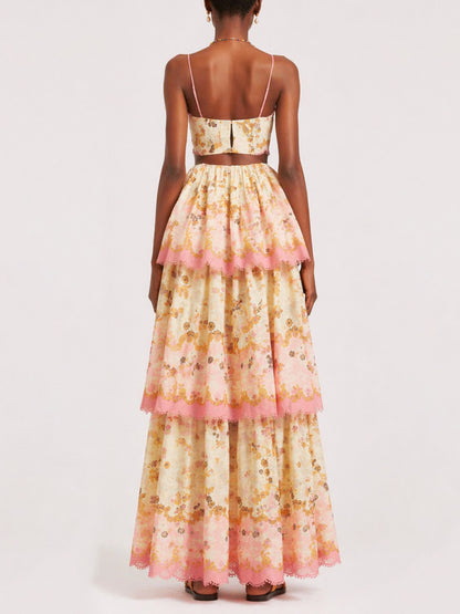 Maeve Layered Printed Spaghetti Strap Maxi Dress