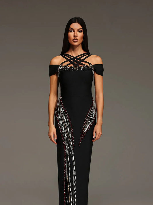 Astrid Sleeveless Diamond Bandage Maxi Dress