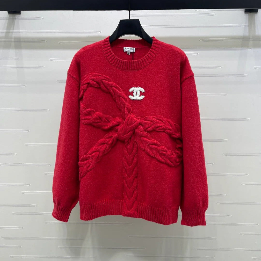 CC 26 Bow Tie Pullover Sweater Red Wool 331564