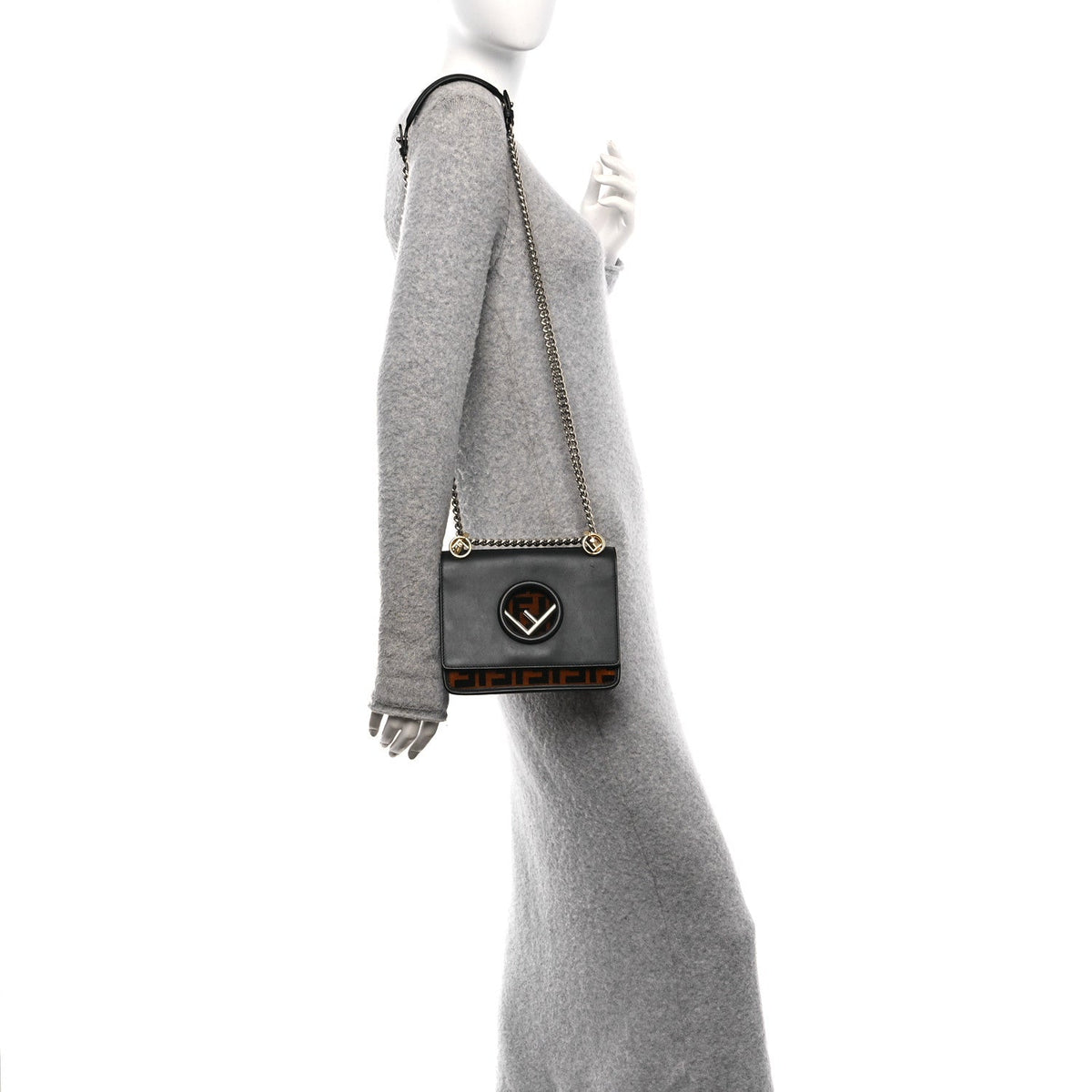 Vitello Century Velvet F is Fendi FF Small Kan I Shoulder Bag Black Tobacco