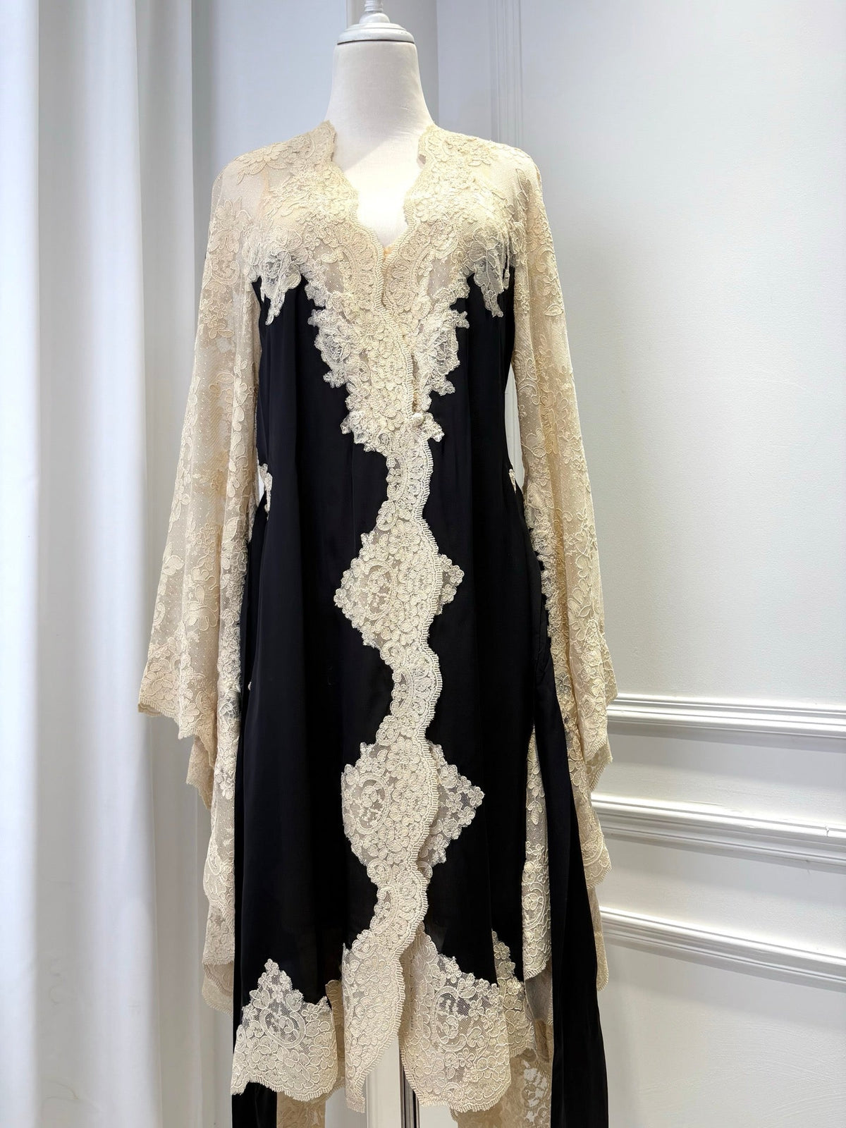 Zimmermann 2025 Hypnotic Satin Wrap Dress Black Cream Lace Silk