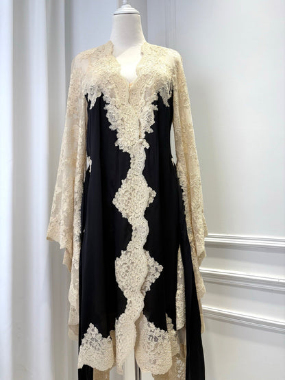 Zimmermann 2025 Hypnotic Satin Wrap Dress Black Cream Lace Silk
