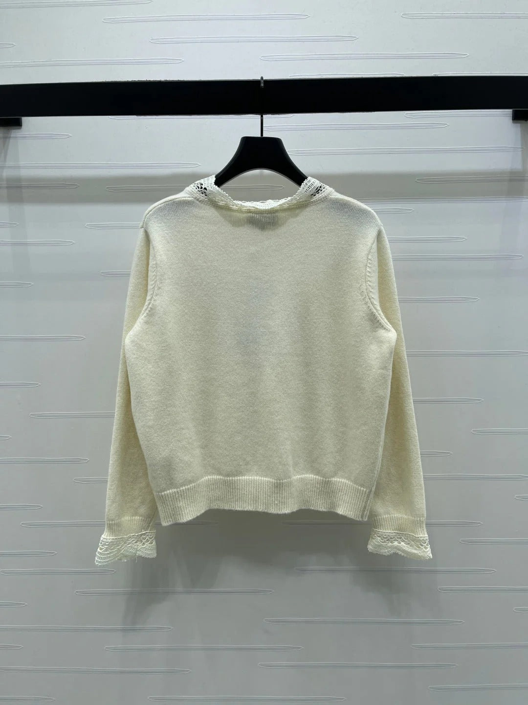 CC 26 Lace-Trimmed Knit Cardigan Cream Wool 340798