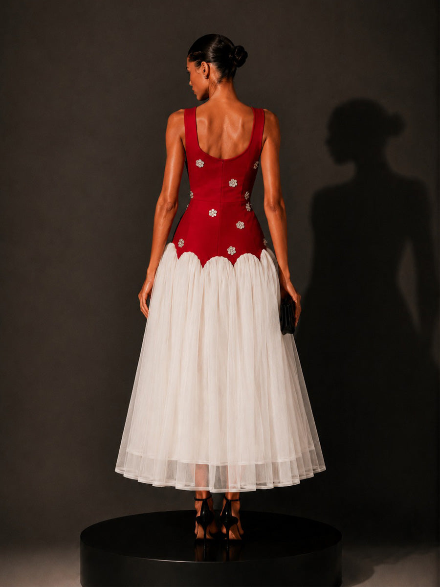 Serenity 3D Floral Mesh Sleeveless Midi Dress