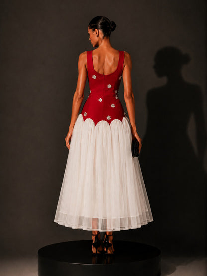 Serenity 3D Floral Mesh Sleeveless Midi Dress