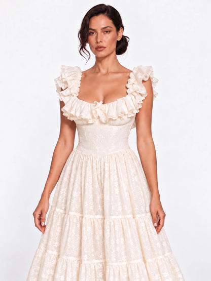 Elise Ruffled Lace-Trim Maxi Dress