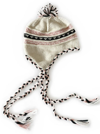 Haila - Color-blocking Beanie with Pom-pom and Braid
