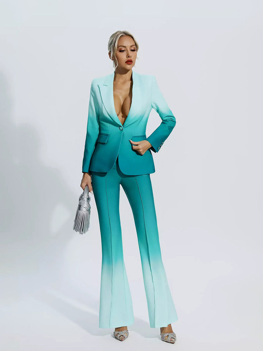 Gracelyn Gradient Color Suit Two Piece Set