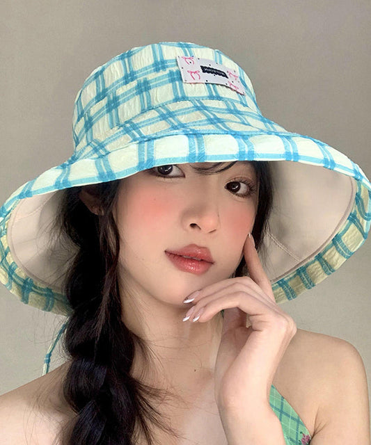 Chic Green Plaid Lace Up Versatile Bucket Hat