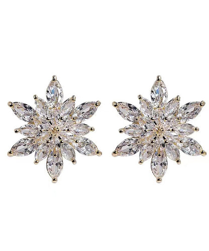 Stylish Gold Copper Overgild Zircon Crystal Snowflake Stud Earrings