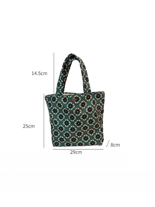 Cosbai - Vintage Canvas Tote Bag with Green Quilted Print