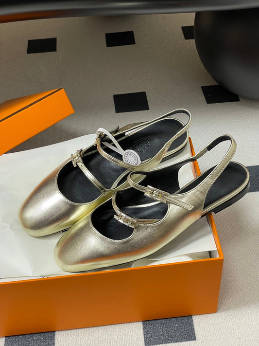 Hermes 26S Mila Open-Heel Sandals Gold in Calfskin 594343