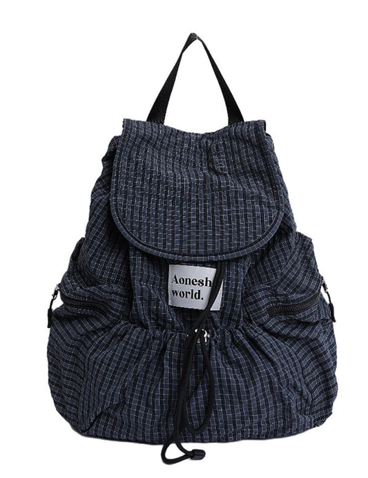 Casual Plaid Drawstring Large Capacity Backpack