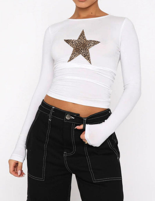 Star Leopard Print Sexy Slim Top