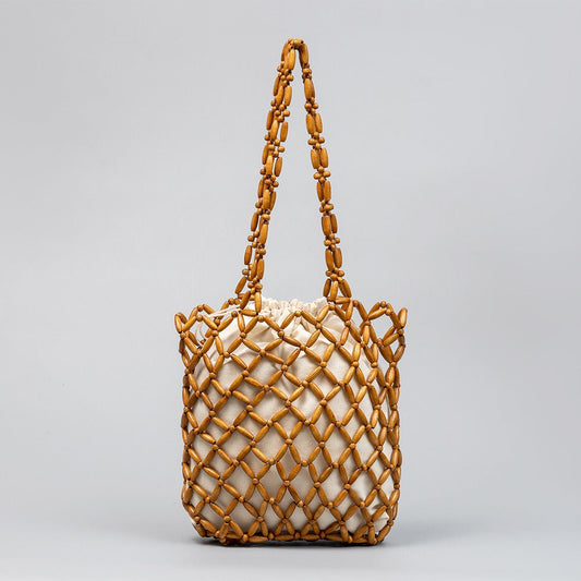 Chic Hollow Out Wooden Bead Bag