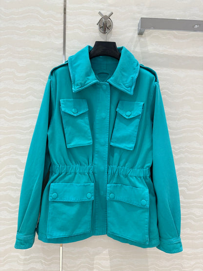 Prada 25 Hooded Jacket Blue-green Cotton