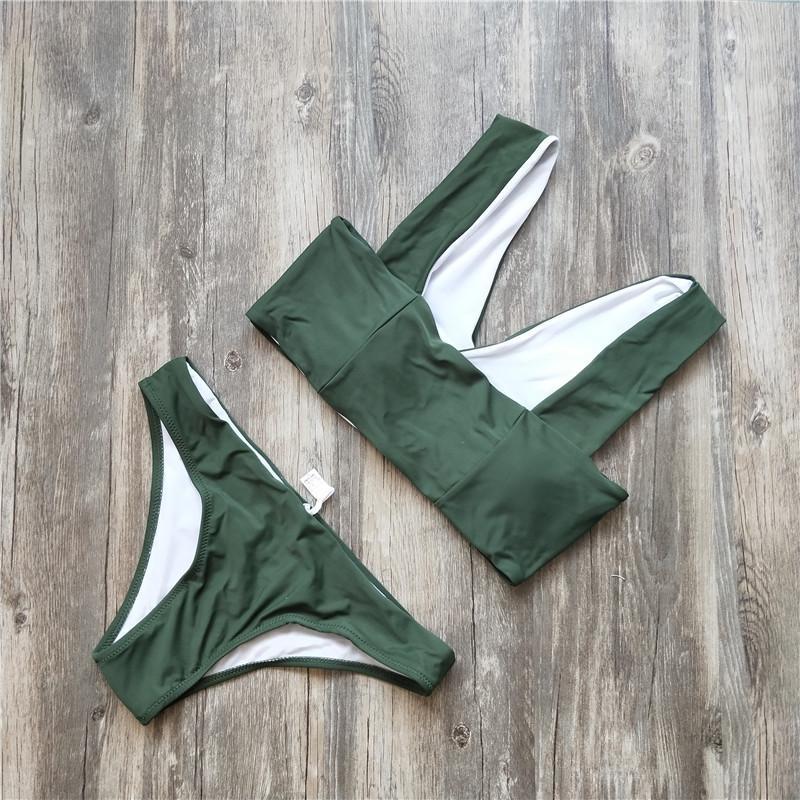 Solid Color Bikini Bandage Swimsuit Sexy Split Swimsuit