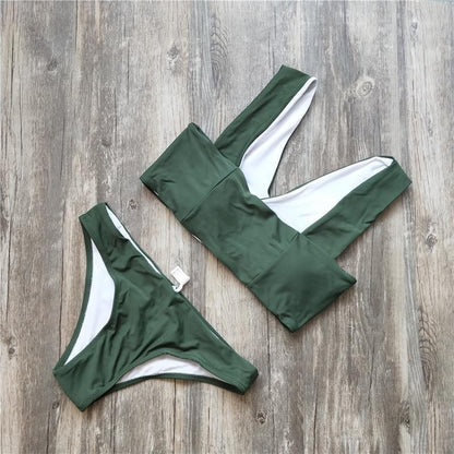Solid Color Bikini Bandage Swimsuit Sexy Split Swimsuit