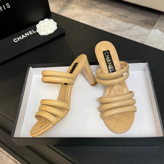 CC 26C Double C Strap Sandals Beige Sheepskin