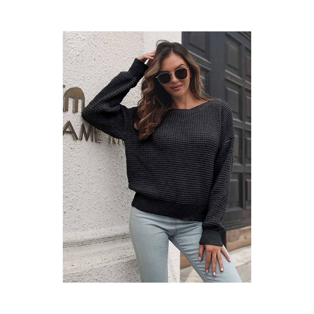 Casual Long Sleeves Loose Solid Color V-Neck Sweater Tops