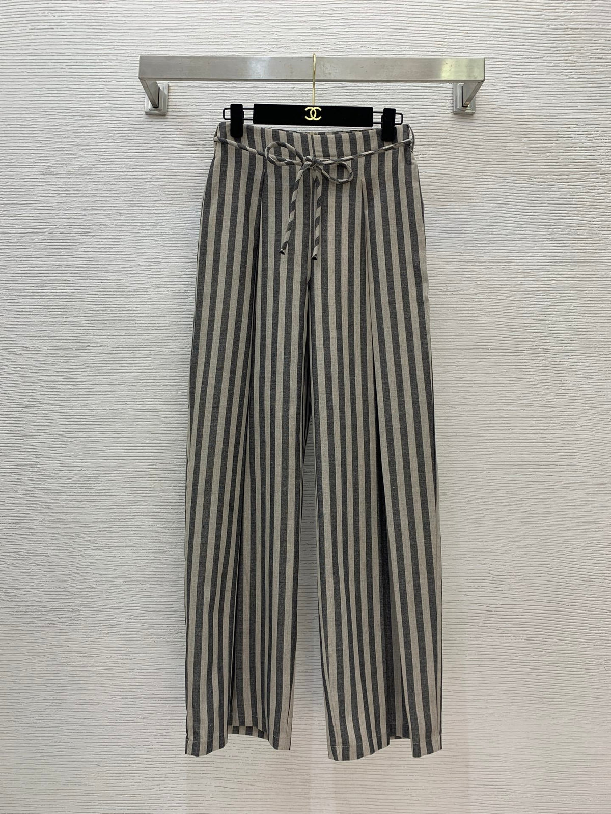 YSL Striped Two-piece Suit Beige mix Grey Linen