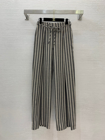 YSL Striped Two-piece Suit Beige mix Grey Linen