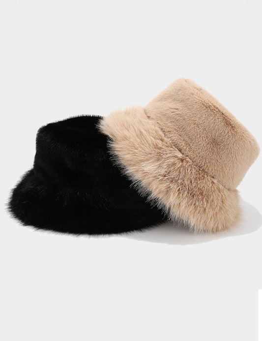 Simple Fluffy Faux Fur Thermal Bucket Hat