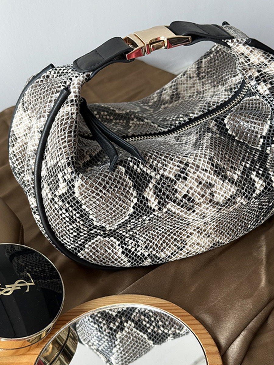 Ella Serpent-Print Handbag with Metal Clasp