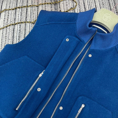 HM Stand-Up Collar Double-Faced Cashmere Blue Vest