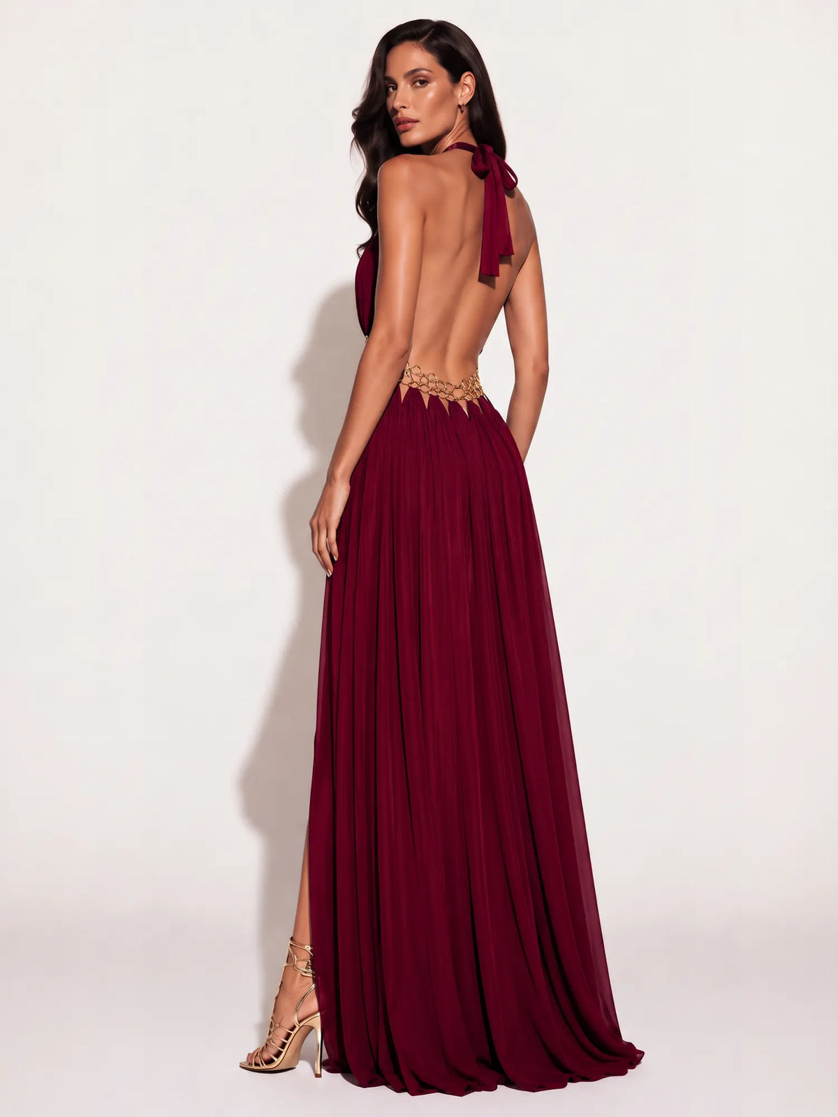 Anaya Cut-out Pleated Mesh Maxi Dress with Slit