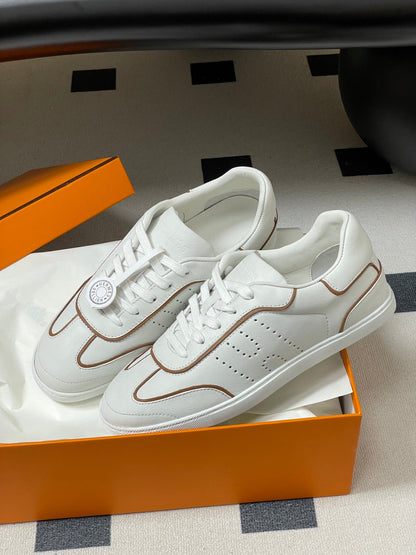Hermes 26 Match Sneakers White Brown in Calfskin 594339