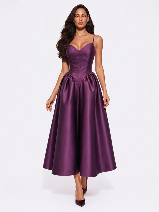 Lily Pearl Glow Corset Midi Dress In Purple
