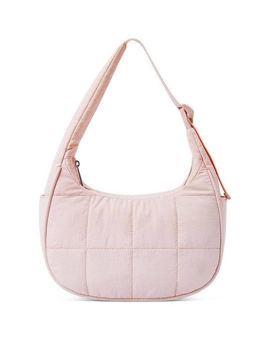 Solid Color Nylon Quilted Crescent Shoulder Bag