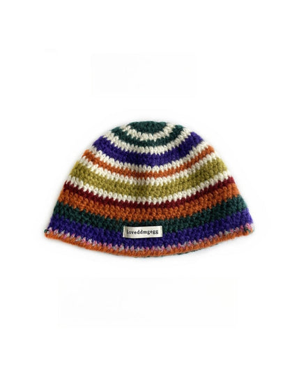 Haila - Rainbow Stripe Knitted Fisherman Beanie