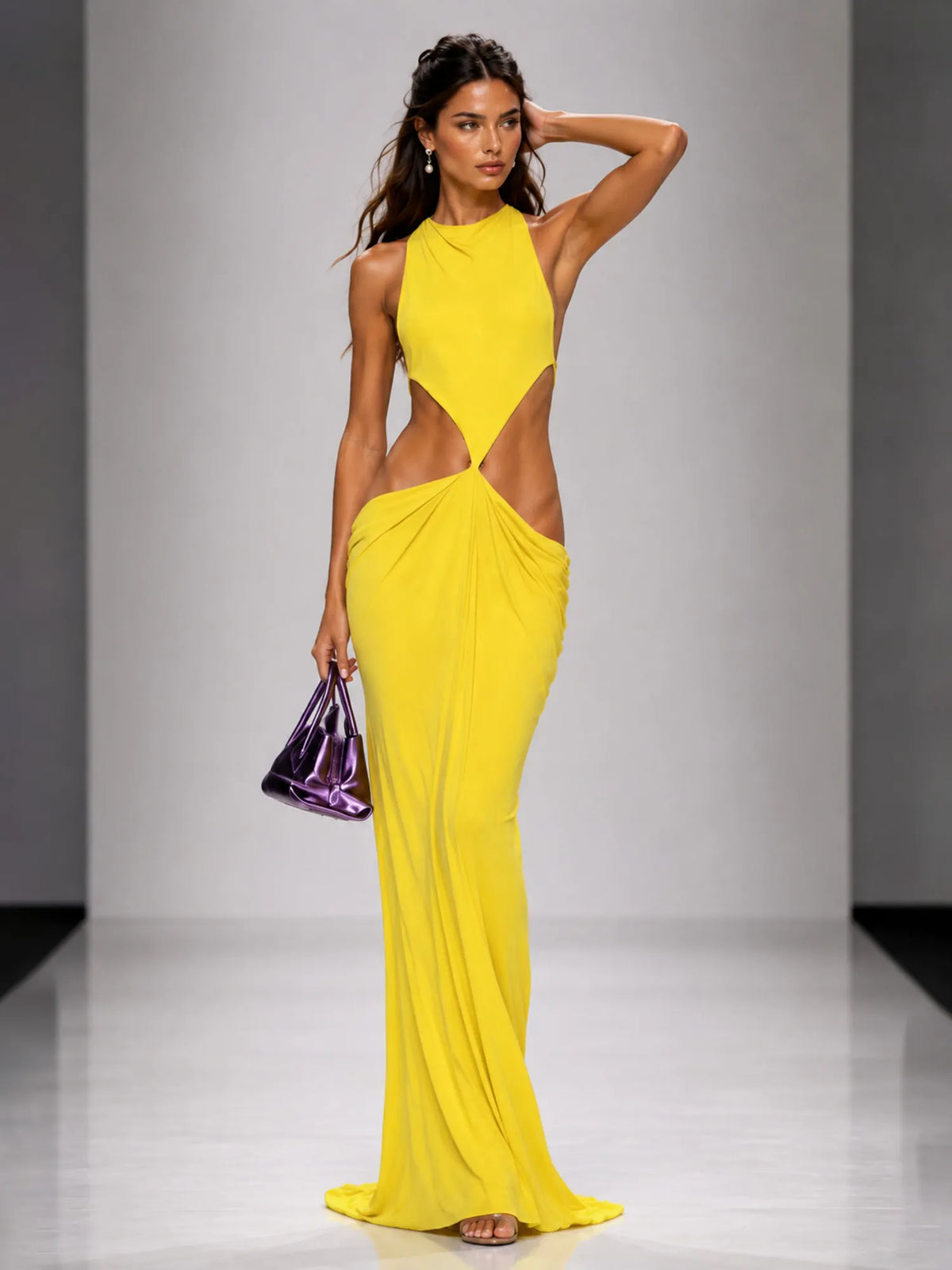 Isla Ruched Open-Back Maxi Dress