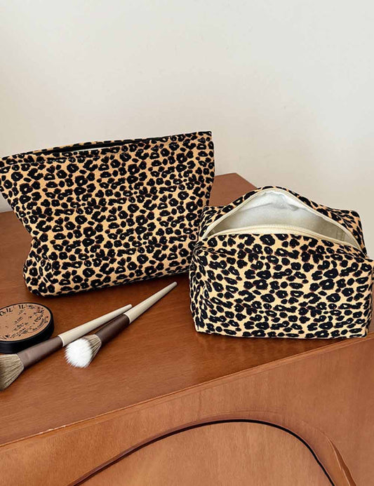 Leopard Print Color Block Portable Cosmetic Bag