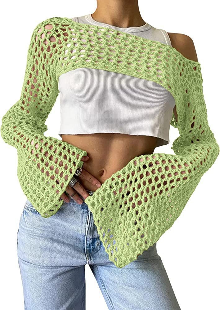 Casual Flare Sleeve Mesh Short Net Top