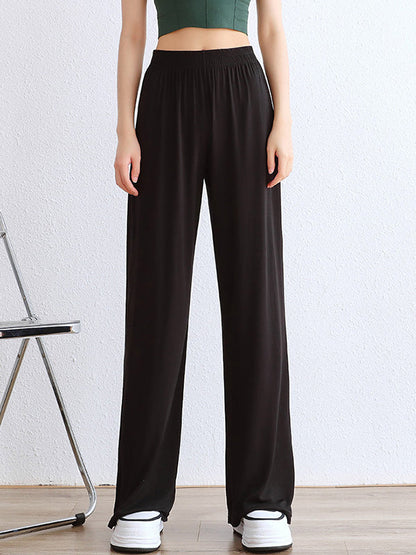 Simple Wide Leg Loose Elasticity Solid Color Casual Pants Bottoms