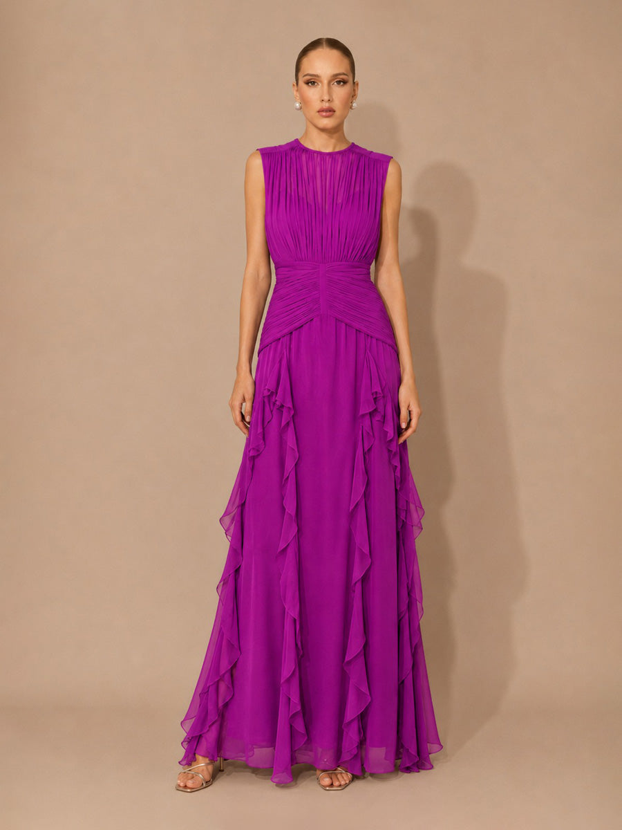Maelle Elegant Sleeveless Pleated Chiffon Maxi Dress