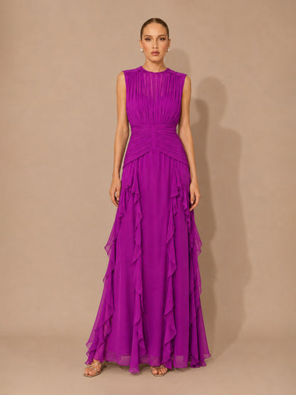 Maelle Elegant Sleeveless Pleated Chiffon Maxi Dress