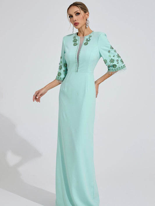 Roxana Mint Green Beaded Maxi Dress