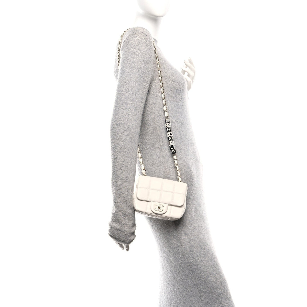 Lambskin Resin Crystal Square Quilted Mini Monacoco Flap White