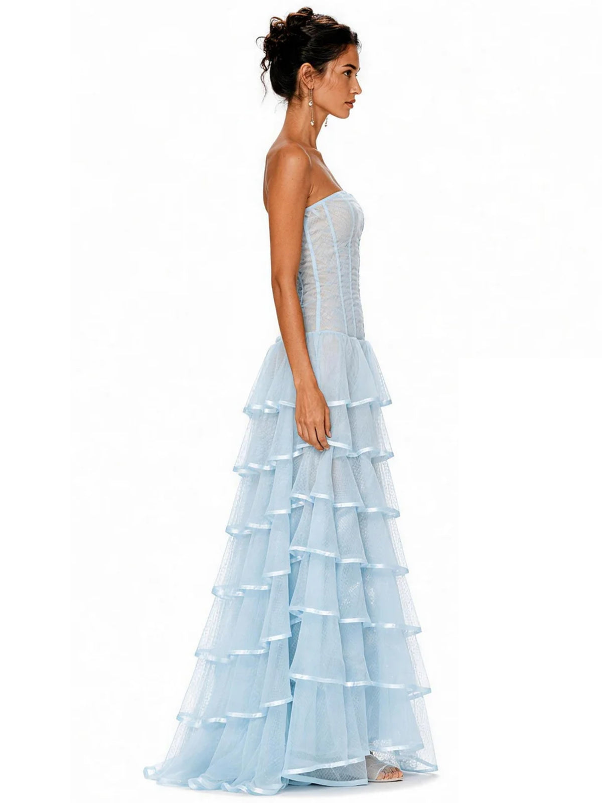 Josephine Sheer Mesh Multi-Layer Strapless Maxi Dress